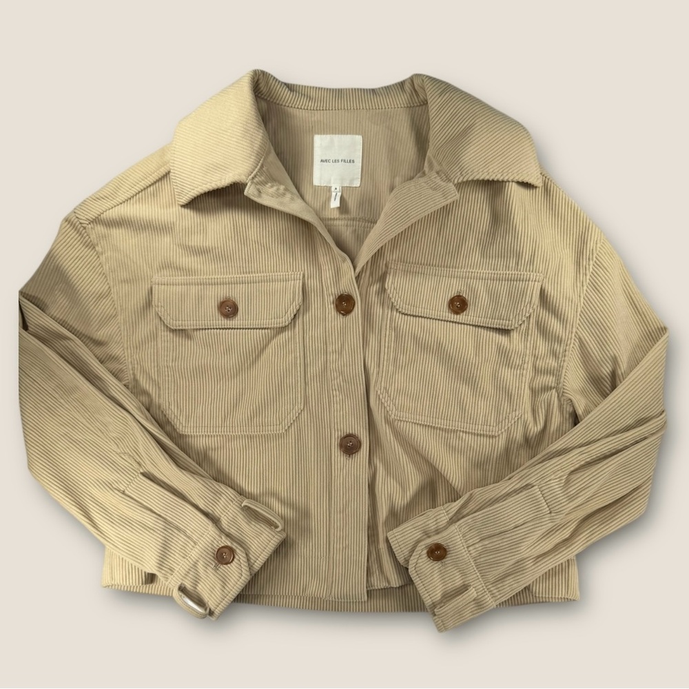 Avec Les Filles Tan Corduroy Utility Cropped Shacket‎ Size small